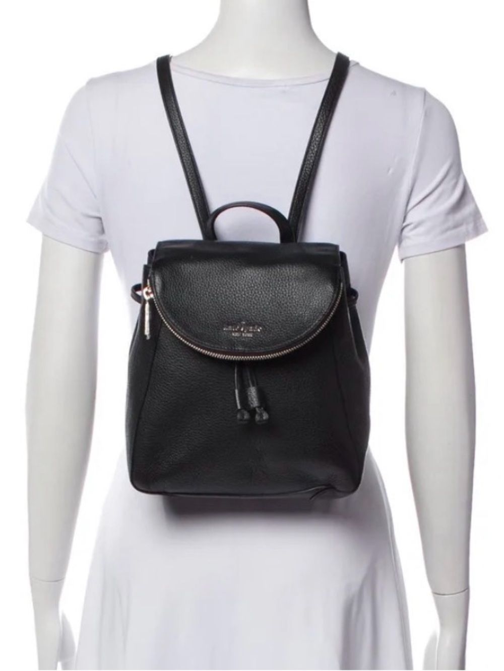 kate spade Black Pebbled Leather Drawstring Backpack